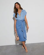 Medium Wash % Class Act Denim Wrap Midi Skirt-2