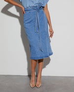 Medium Wash % Class Act Denim Wrap Midi Skirt-1