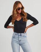 Black % Revival V-Neck Ribbed Bodysuit-1