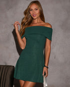 Green % Demi Off the Shoulder Lurex Mini Dress-7