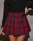 Burgundy Multi % Pleated Skirt with Leather Buckle-1