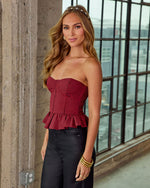 Red Multi % Summer Picnic Gingham Peplum Corset Top-3