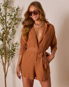 Taupe % Prairie Moon Waist Tie Romper-1