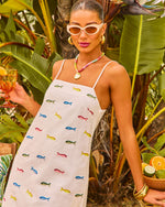 Little Sardine Linen Novelty Print Mini Dress in White - Size XL, Rayon/Linen/Cotton, VICI Little Sardine Linen Novelty Print Mini Dress in White - Size XL, Rayon/Linen/Cotton, VICI