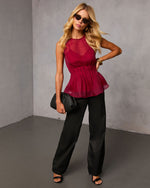 Wine % Sun Glow Pleated Chiffon Top-2