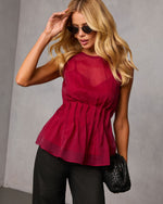 Wine % Sun Glow Pleated Chiffon Top-5
