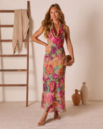Green Floral % Sunlit Flora Halter Maxi Dress-5