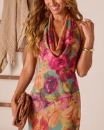 Green Floral % Sunlit Flora Halter Maxi Dress-2