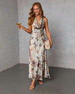 Silver Floral % Sunlit Flora Halter Maxi Dress-5