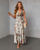 Silver Floral % Sunlit Flora Halter Maxi Dress-1