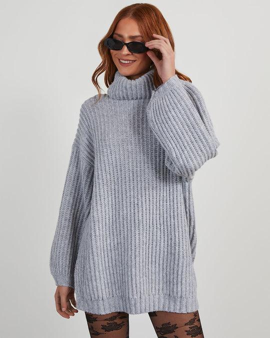 Heather Grey % Milligan Oversized Turtleneck Sweater-3