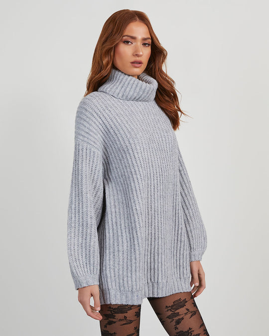 Heather Grey % Milligan Oversized Turtleneck Sweater-4