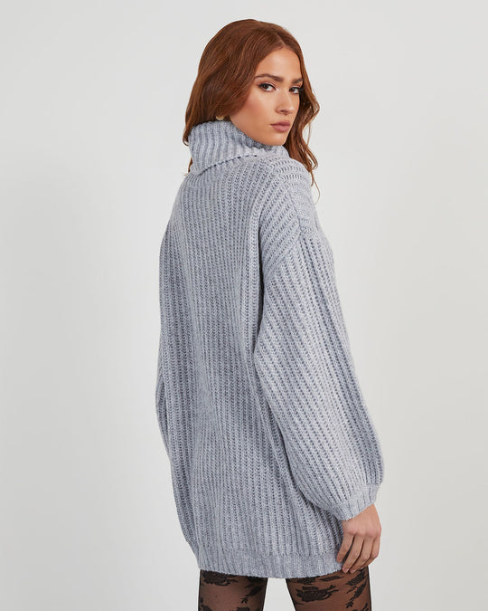 Heather Grey % Milligan Oversized Turtleneck Sweater-5