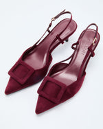 Wine % Hazel Lane Buckle Suede Slingback Heels-2