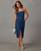 Dark Denim % Edgy Era Denim Strapless Midi Dress 1