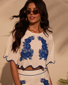 Ocean Drive Embroidered Cropped Linen Top