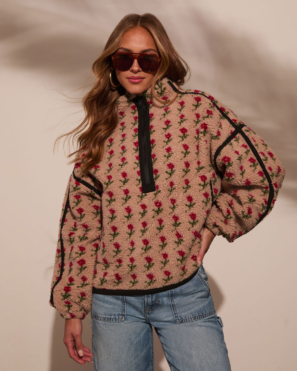 Pauleen Sherpa Floral Quarter Zip Sweatshirt – VICI