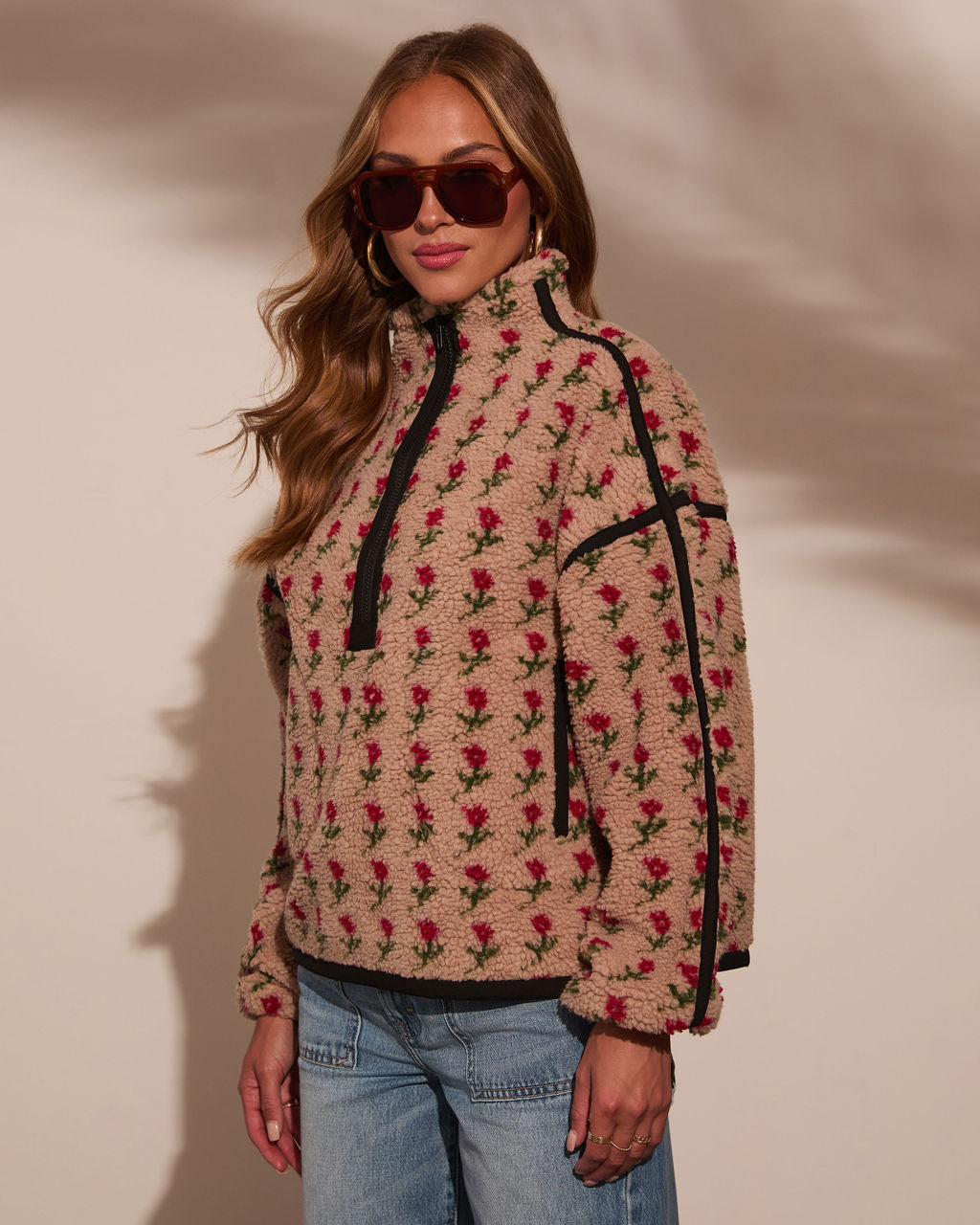 Pauleen Sherpa Floral Quarter Zip Sweatshirt – VICI