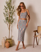 Blue Multi % Vaycay Bound Abstract Midi Skirt-1