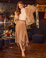 Mocha % Social Gather Asymmetric Pleated Midi Skirt-1