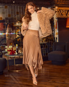 Mocha % Social Gather Asymmetric Pleated Midi Skirt-1