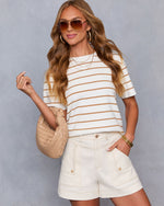 White/Khaki % Bernie Striped Crew Neck Top-5