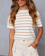 White/Khaki % Bernie Striped Crew Neck Top-6