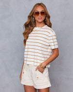 White/Khaki % Bernie Striped Crew Neck Top-3
