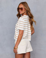 White/Khaki % Bernie Striped Crew Neck Top-4
