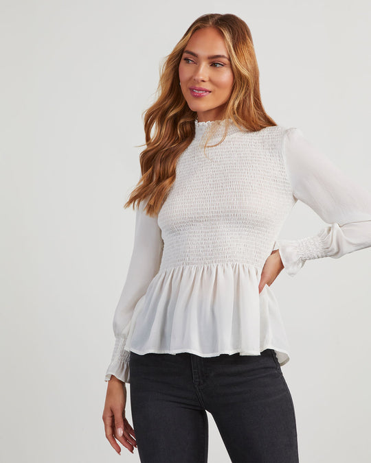 Ivory % Down To Business Smocked Blouse-2