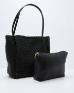 Black % Cenlie Textured Woven Leather Tote Bag-3