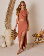 Clay % Emiliana Wrap Linen Maxi Skirt-2