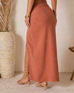 Clay % Emiliana Wrap Linen Maxi Skirt-4