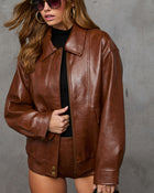 Shes It Oversized Leather Bomber Jacket