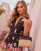 Black % Sunelle Straw Basket Color Block Handbag-1