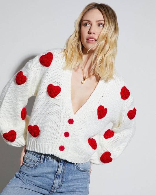 Ivory % Listen To Your Heart Knit Button Front Cardigan-1