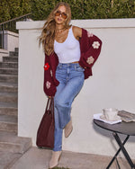 Burgundy Floral % Fallen Daisy Oversized Knit Cardigan-6