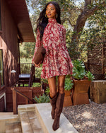 Kollins Paisley Print Mock Neck Mini Dress