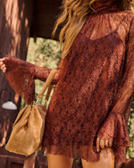 Dreamy Hush Floral Lace Neck Tie Mini Dress