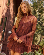 Dreamy Hush Floral Lace Neck Tie Mini Dress
