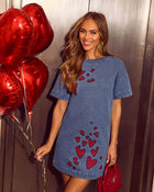 Sweet Loves Embroidered Heart Denim Mini Dress
