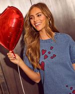 Sweet Loves Embroidered Heart Denim Mini Dress