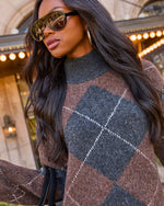 Myra Knit Argyle Mock Neck Mini Dress