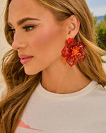 Orange % Florena Resin Flower Earrings-1