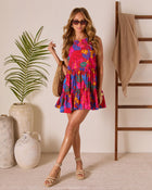 Beachside Blossom Abstract Tiered Mini Dress