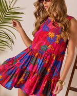 Beachside Blossom Abstract Tiered Mini Dress