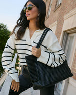 At My Side Woven Leather Tote With Insert