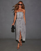 Peggy Button Front Strapless Denim Maxi Dress