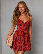 Rust Floral % Marselle Lace Corset Mini Dress-1