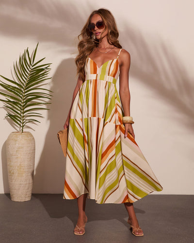 cotton striped midi dress COTTON BLEND STRIPE MIDI DRESS MARIGOLD / L
